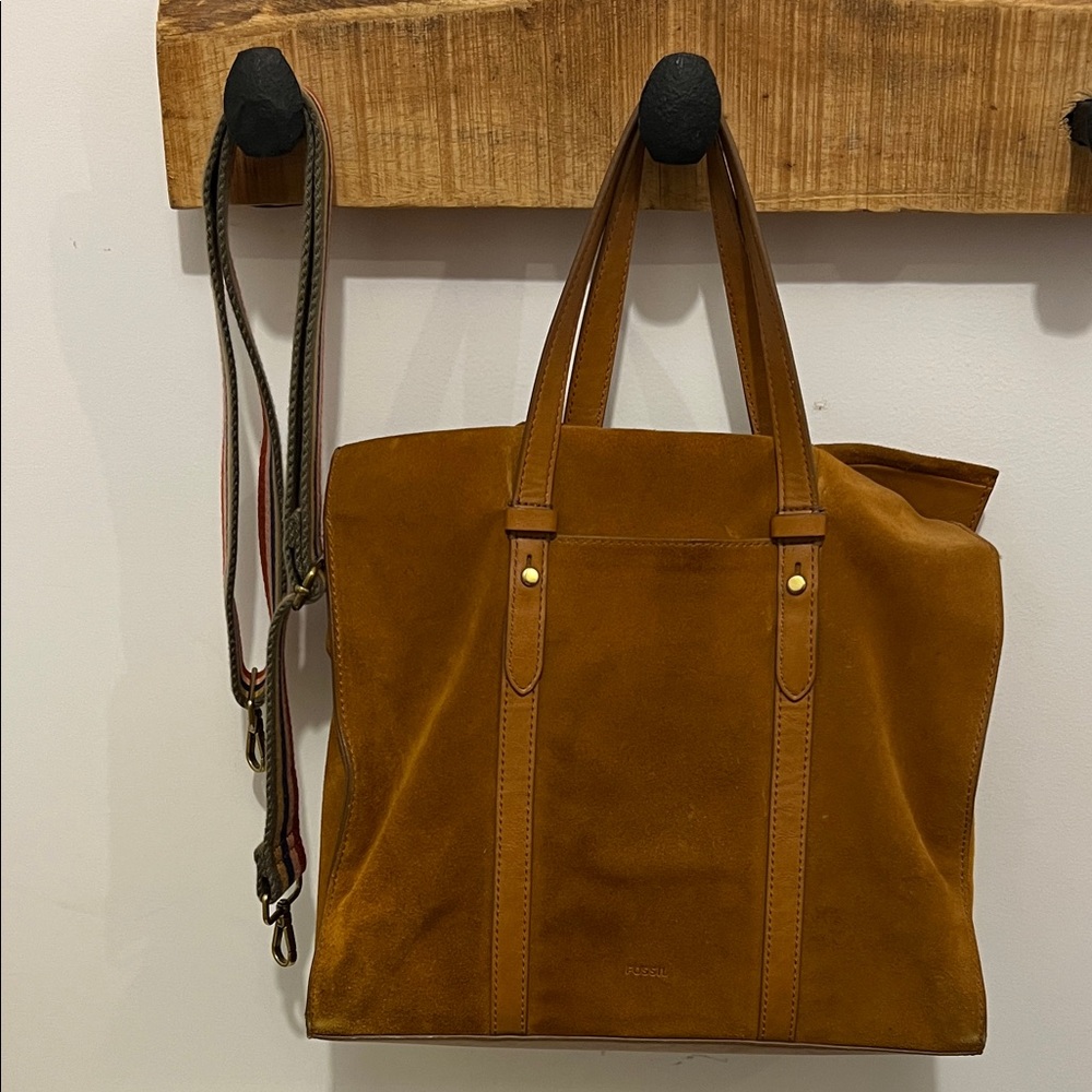 Fossil Tan Suede Tote Bag